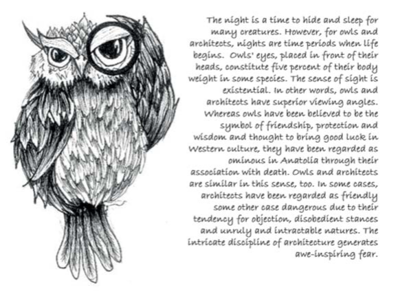 Architecture students as owls — the symbol ȹ
